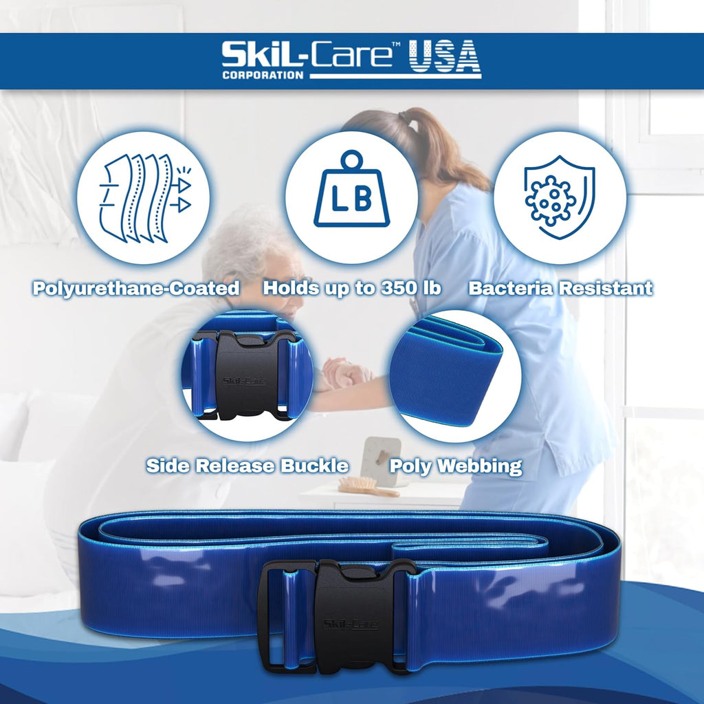 Skil-Care BioShield Gait Belt, Blue, 72"L, Liquid-Proof, Delrin Buckle