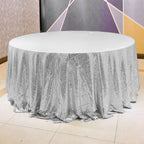 Silver Sequin Tablecloth, 120 Inch Round Glitter Table Cover
