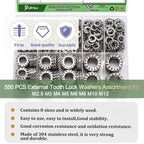 550PCS External Tooth Lock Washers Assortment Kit (M2.5-M12)