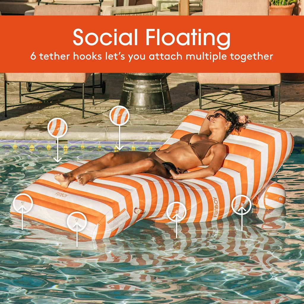 Giant Inflatable Luxury Orange & White Cabana Striped Chaise Lounger, Chair Pool Float for Adults, Perfect for a