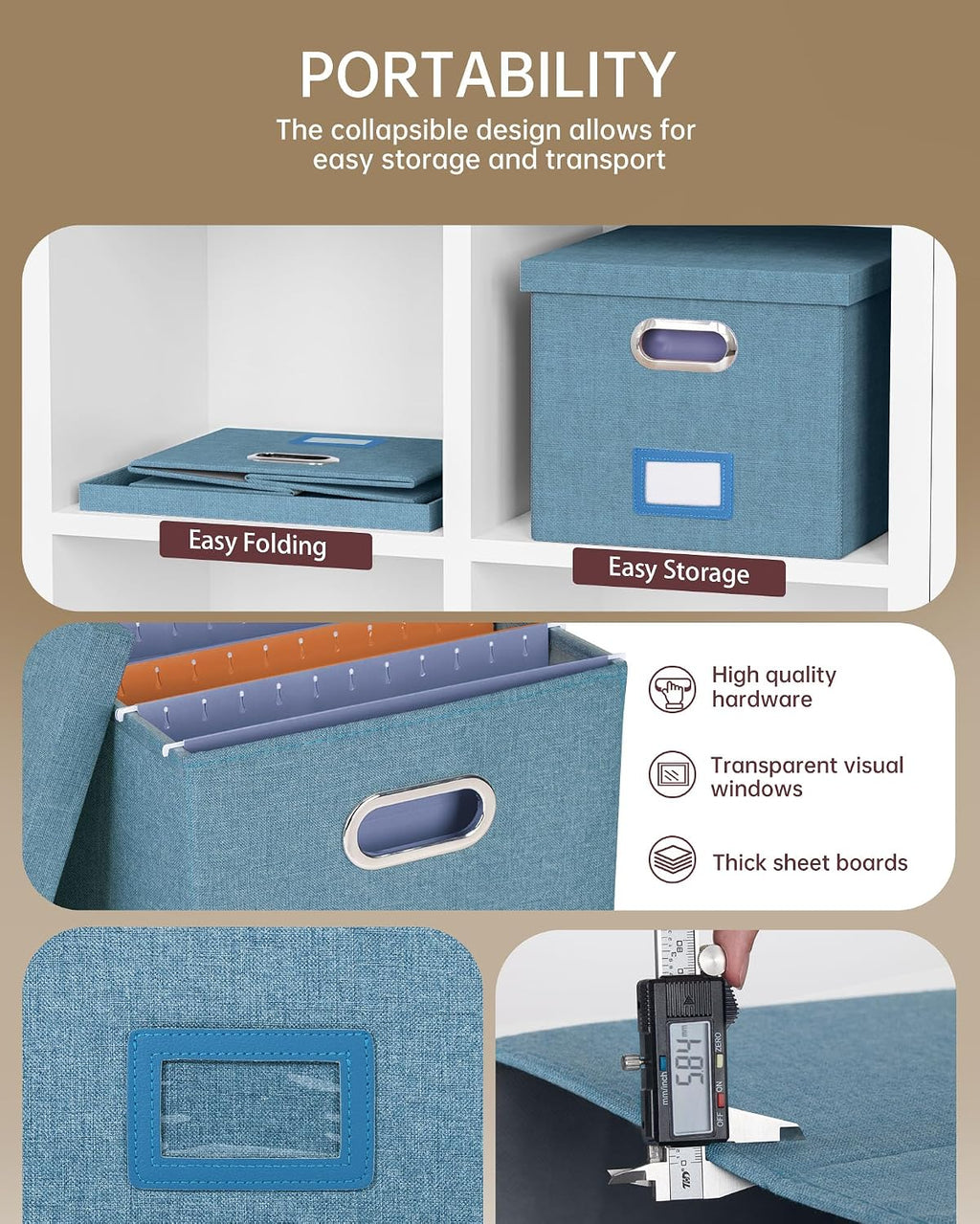 File Organizer with Lid, File Box, File Cabinet for Letter File Folder Storage, Hanging File Organizer for