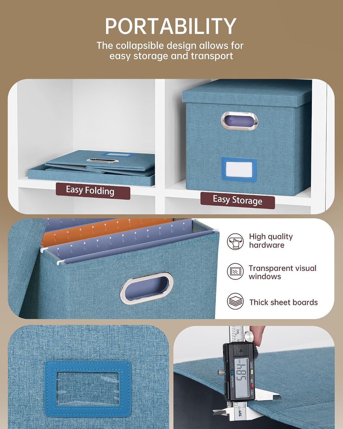 File Organizer with Lid, File Box, File Cabinet for Letter File Folder Storage, Hanging File Organizer for