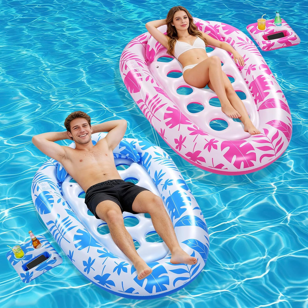 Giant Inflatable Pool Floats,78 x 55 Inches Pool Float Adult Mat with Headrest & Cup Holder Lake Float Raft Water