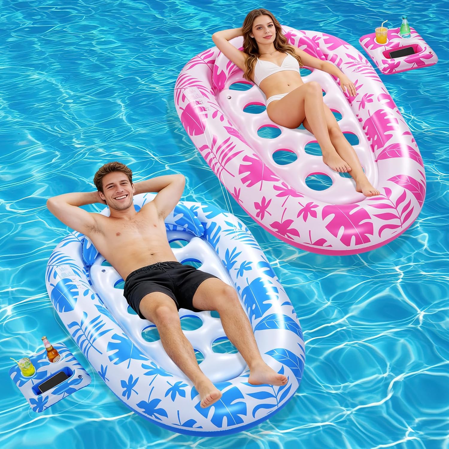 Giant Inflatable Pool Floats,78 x 55 Inches Pool Float Adult Mat with Headrest & Cup Holder Lake Float Raft Water