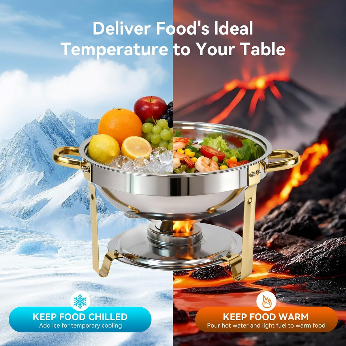 4-Pack Chafing Dish for Buffet Set, 6QT Round 304 Stainless Steel Buffet Food Warmers – Complete Set with Full