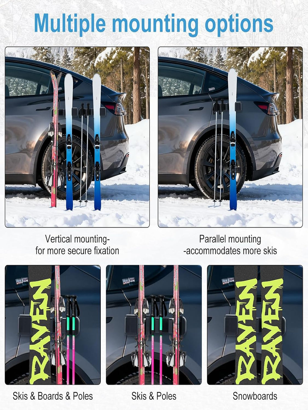 Magnetic Ski & Snowboard Car Holder - Safeguards Equipment, Keeps Skis & Boards Upright, Protects Vehicle Paintwork