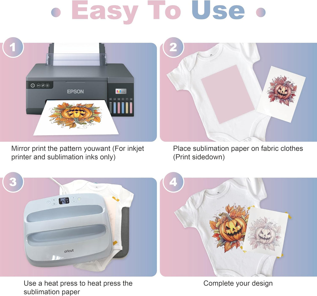 Sublimation Paper 8.5x11 Inch – 120 Sheets, 120gsm Heat Transfer Paper for Inkjet Printer, Fast Dry, High Transfer