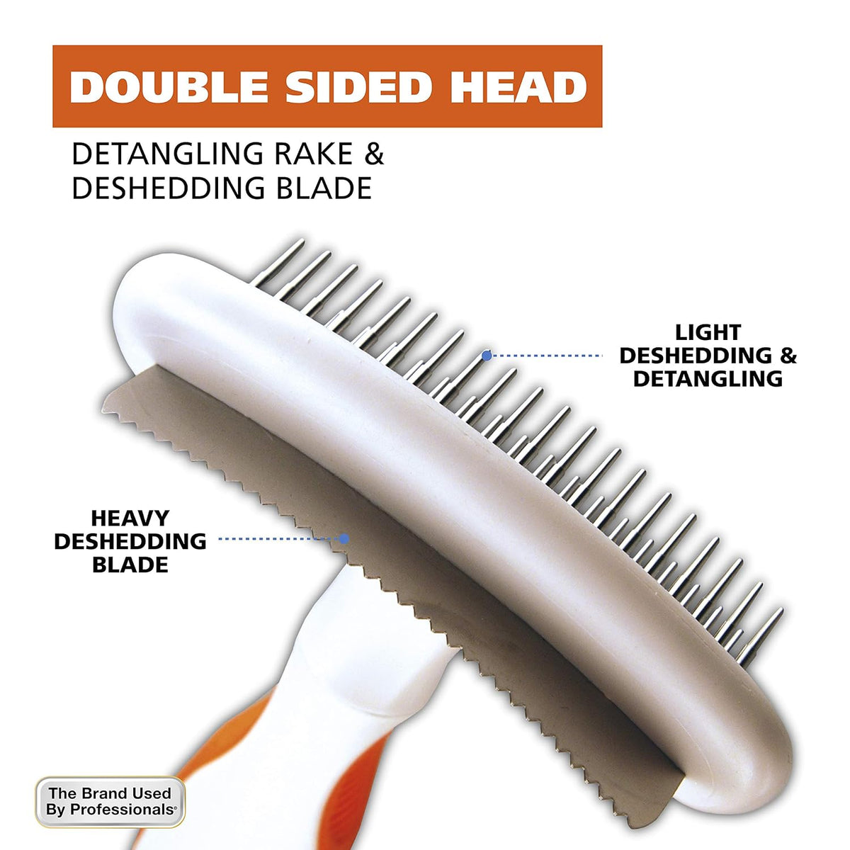 2-in-1 Combination Double Row Pet Rake with Hair Shedding Blade