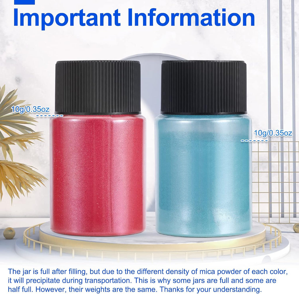 Mica Powder，63 Colors - 10g/Bottle of Natural Pigment Powder for Epoxy Resin，Lip Gloss，Eye Shadow,Car Paint, Dye,Soap