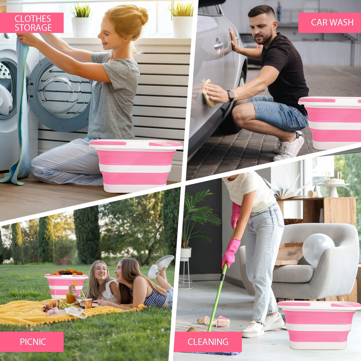 Collapsible Mop Bucket 4.2 Gallon(16L)-Pink White