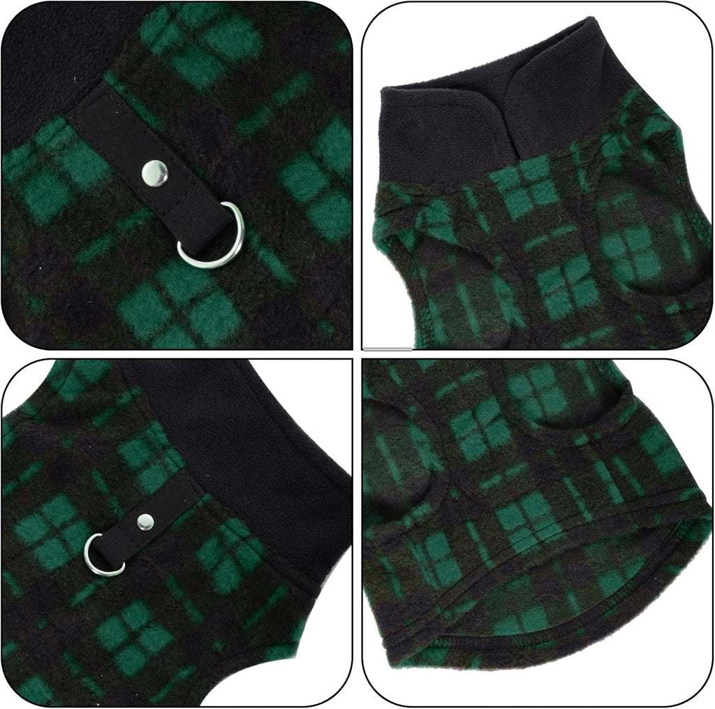 1 PC Plaid Dog Sweaters with Leash Ring Soft Fleece Vest Dogs Pullover Warm Jacket Pet Dogs Clothes Winter Dog
