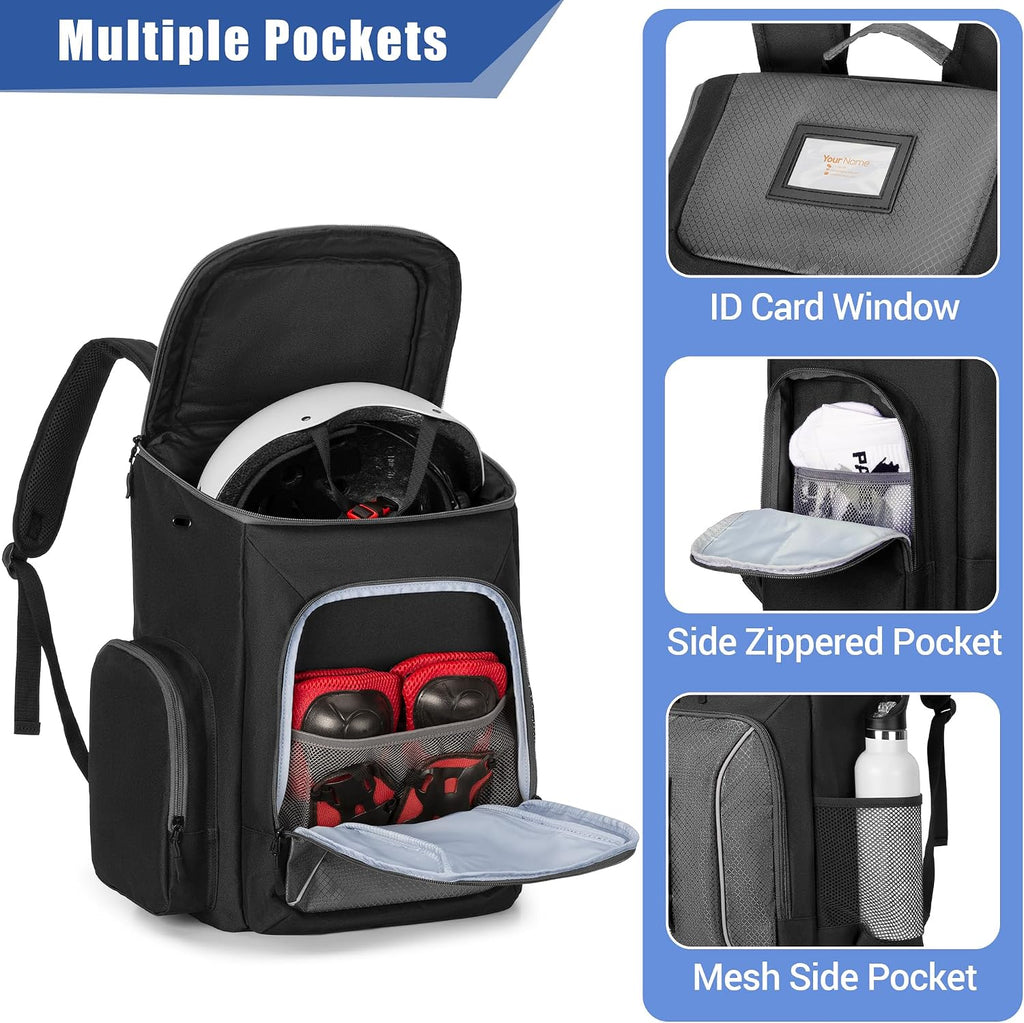 Roller Skate Bag, Ice Skate Bag Backpack with Multiple Pockets | Back Shoe Pocket, Top Helmet Pocket, Padded Shoulder