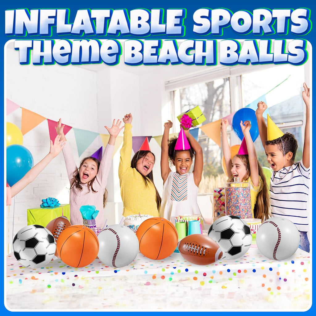 16" Inflatable Sports Beach Balls Variety Pack (12 Pcs) - 3 of Each - Basketball, Baseball, Football, Soccer Beach