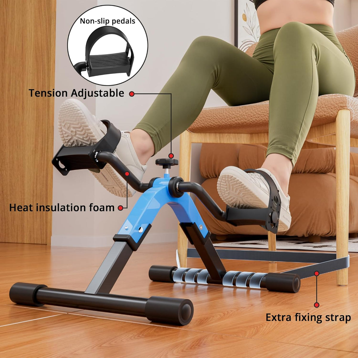 RYGEO Pedal Exerciser Under Desk Bike for Arms and Legs Workout, Lightweight & Foldable Mini Exercise Bike for Sedentary Officer & Seniors
