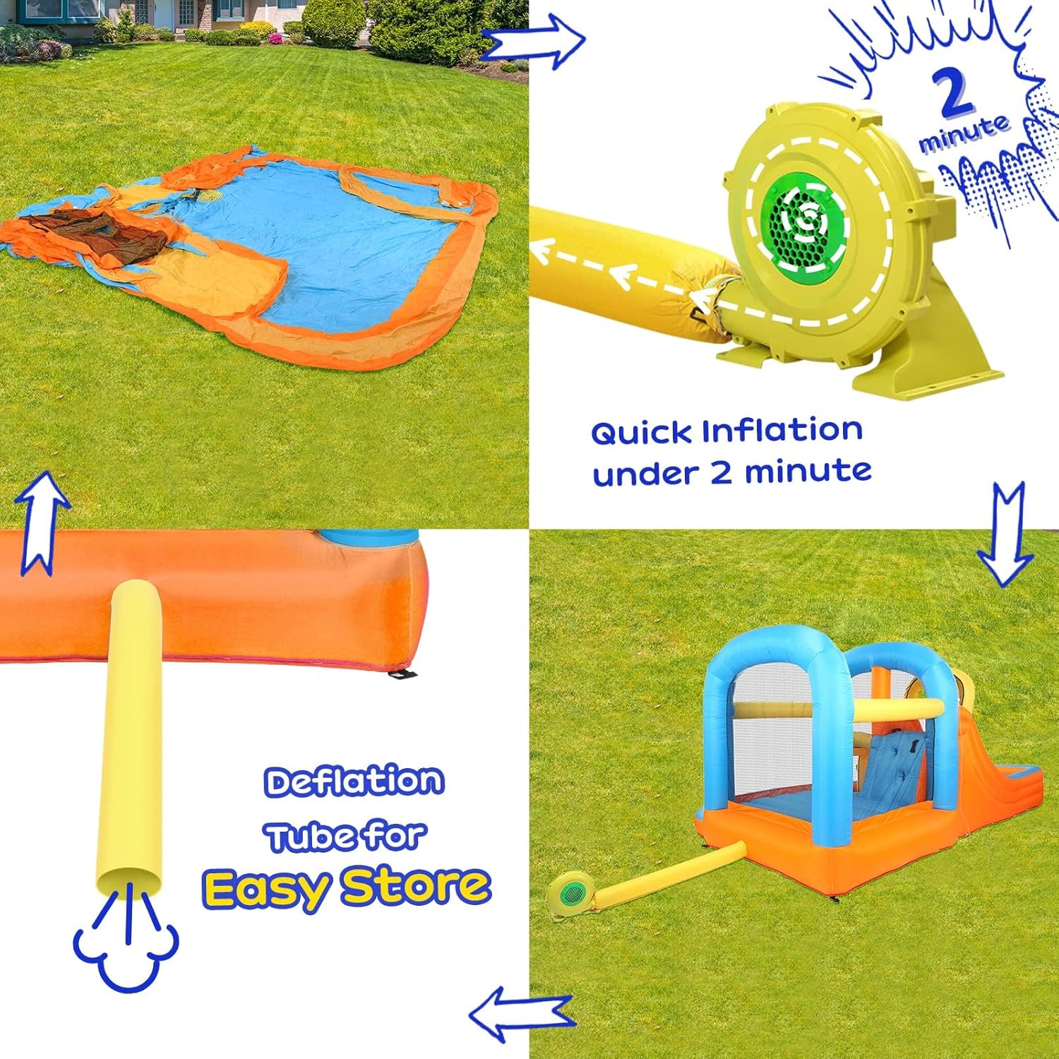 5-in-1 Inflatable Water Slide Park, Water Bounce House w/Air Blower, Climbing Wall, Double Jump Area, Splash Pool