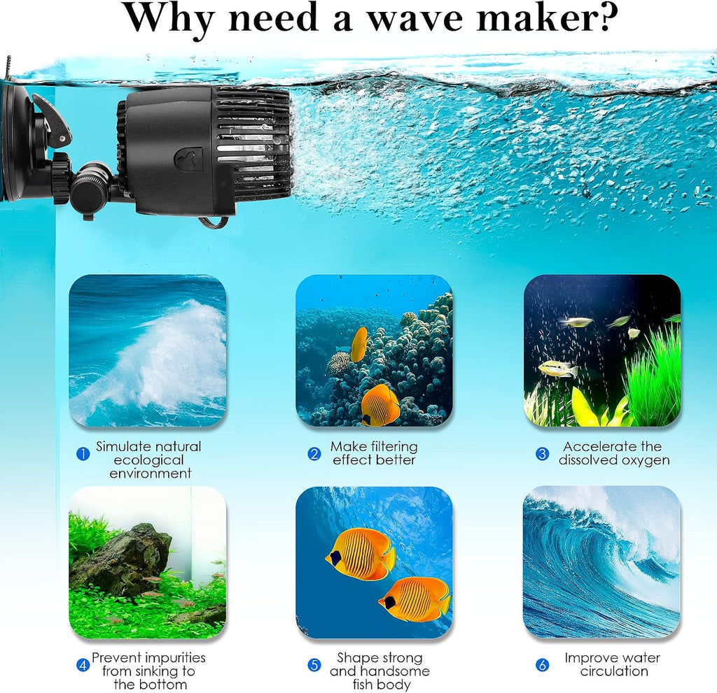 Aquarium Wave Maker,Suction Cup Fish Tank Double Powerhead Pump | 8W/12W/20W/25W 110V/60Hz Ultra Quiet Submersible