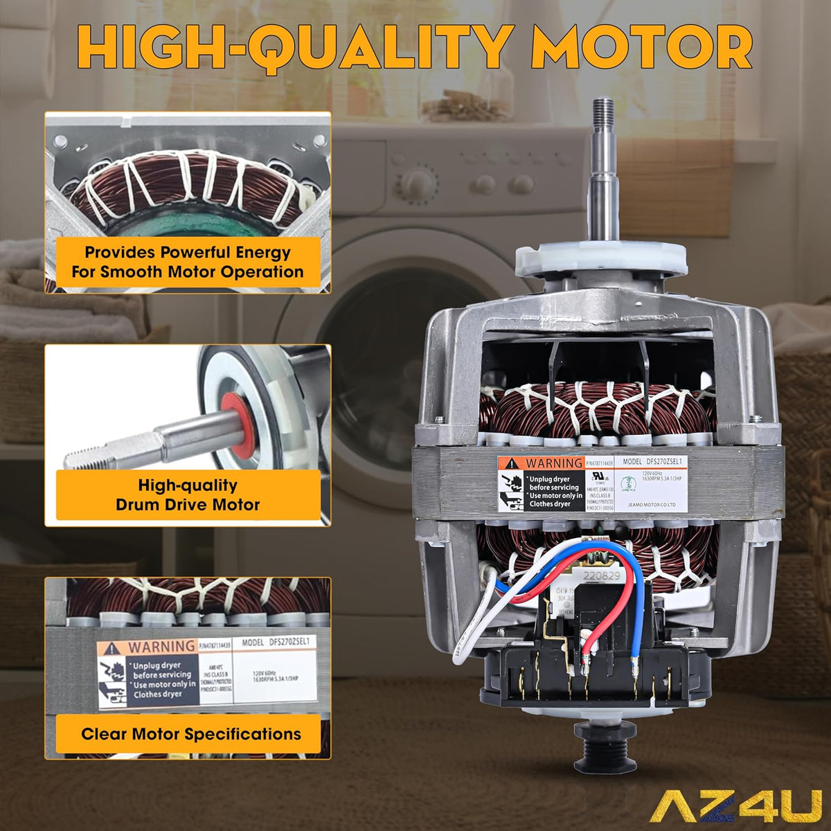 AZ4U Dryer Motor DFS270ZSEL1 Replaces for Samsung Dryer Motor Replacement Induction Dryer DV4 DV5 DV3 DVE DVG DV2 Series DV42H5200EP/A3 DV42H5200EW/A3 DV42H5200GF/A3 DV42H5200GP/A3 Dryer