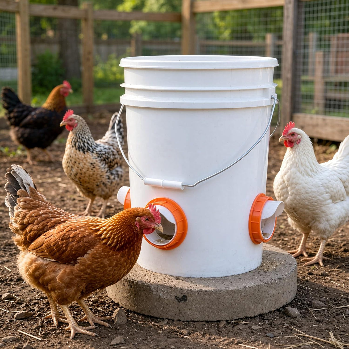 12 Chicken Feeder Ports,DIY Poultry Feeder Cups with Lid & Drill Bit,Orange