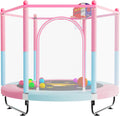 60" Trampoline for Kids, 5 FT Indoor & Outdoor Toddler Baby Trampoline with Basketball Hoop, Safety Enclosure