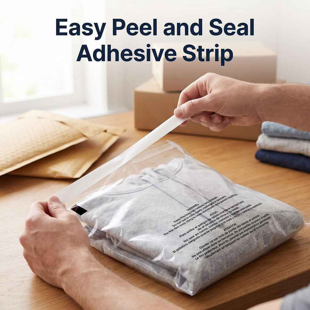 11” X 14” (100 Count) Self Seal Clear Poly Bags with Suffocation Warning