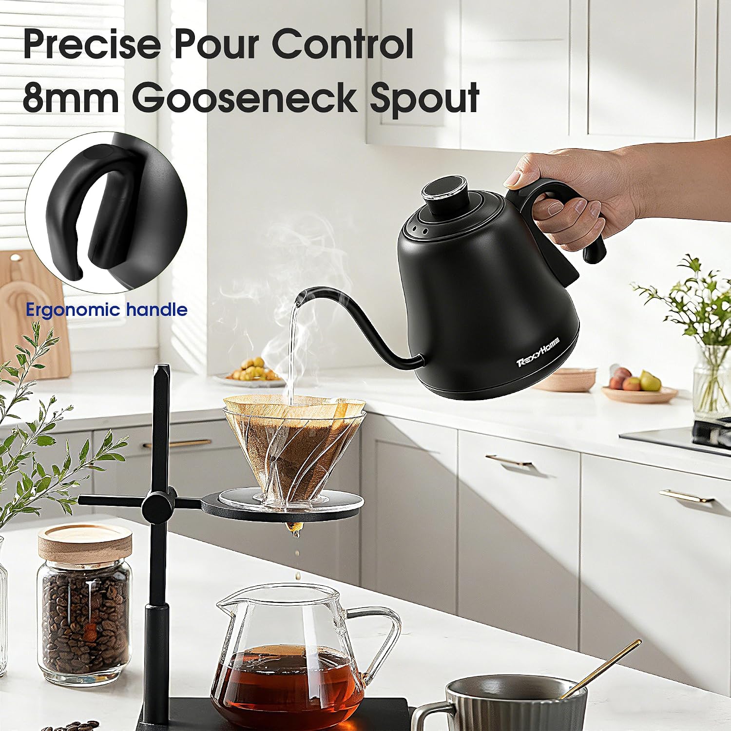 Gooseneck Electric Kettle Temperature Control: 316L Stainless Steel Inner | ±1℉ Precision, Pour Over Kettle for