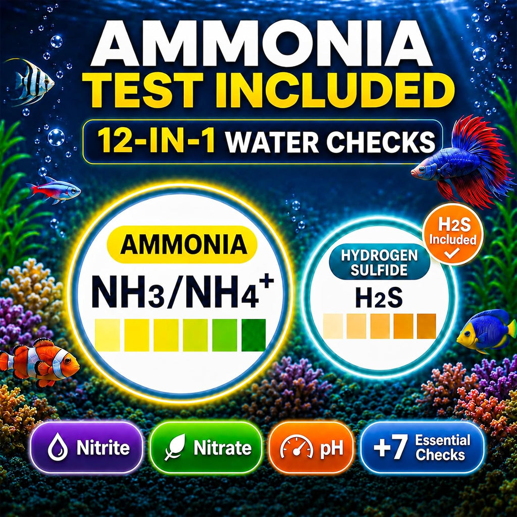12-in-1 Aquarium Test Strips for Ammonia, 50ct Fish Tank Water Testing Kit