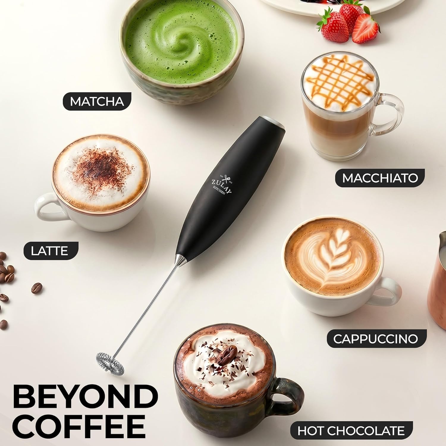 Milk Frother Handheld Electric Whisk – Frother Wand with 2 Duracell Batteries, Durable Drink Mixer, Coffee Frother