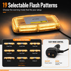 Amber COB LED Rooftop Strobe Beacon Light, 12V Magnetic Base Caution Lightbar with 19 Flash Patterns for Construction