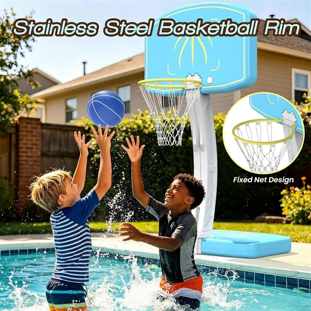 Pool Basketball Hoop and Volleyball Net Combo Set, with Stainless Steel Frame, 8 Lighting Modes, Dual-Mode Summer