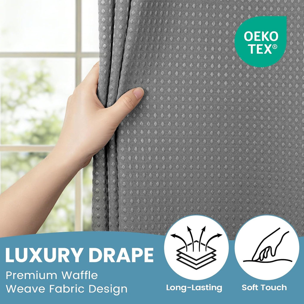 No Hook Shower Curtain with Snap in Liner Set Waffle Shower Curtain for Bathroom Hotel Style Fabric Waterproof Inner