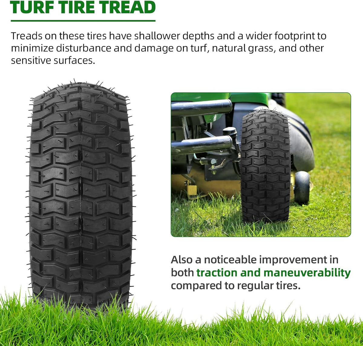(2-Pack) 13x5.00-6 Front Tire and Wheel Assembly, 4-Ply Tubeless Turf Tire with Rim for Riding Mower Lawn Tractor