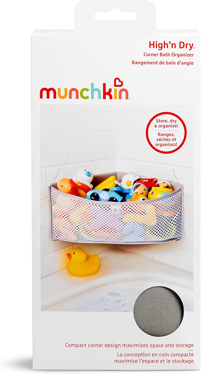 High 'n Dry Corner Bath Toy Organizer and Storage, Grey