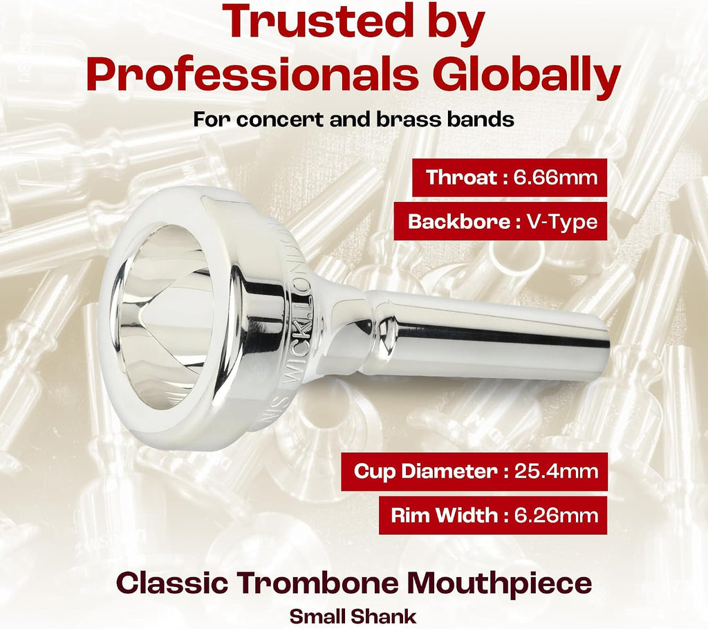 Classic Trombone Mouthpiece Silver Plated, 5880-6BS - Medium Backbore for Balanced Tone & Smooth Response - Small