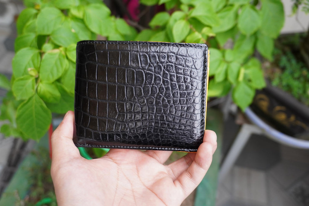 Genuine Mens Alligator Leather Double Sides Bifold Wallet Passcase Crocodile Horn Extra Capacity Bifold Wallet