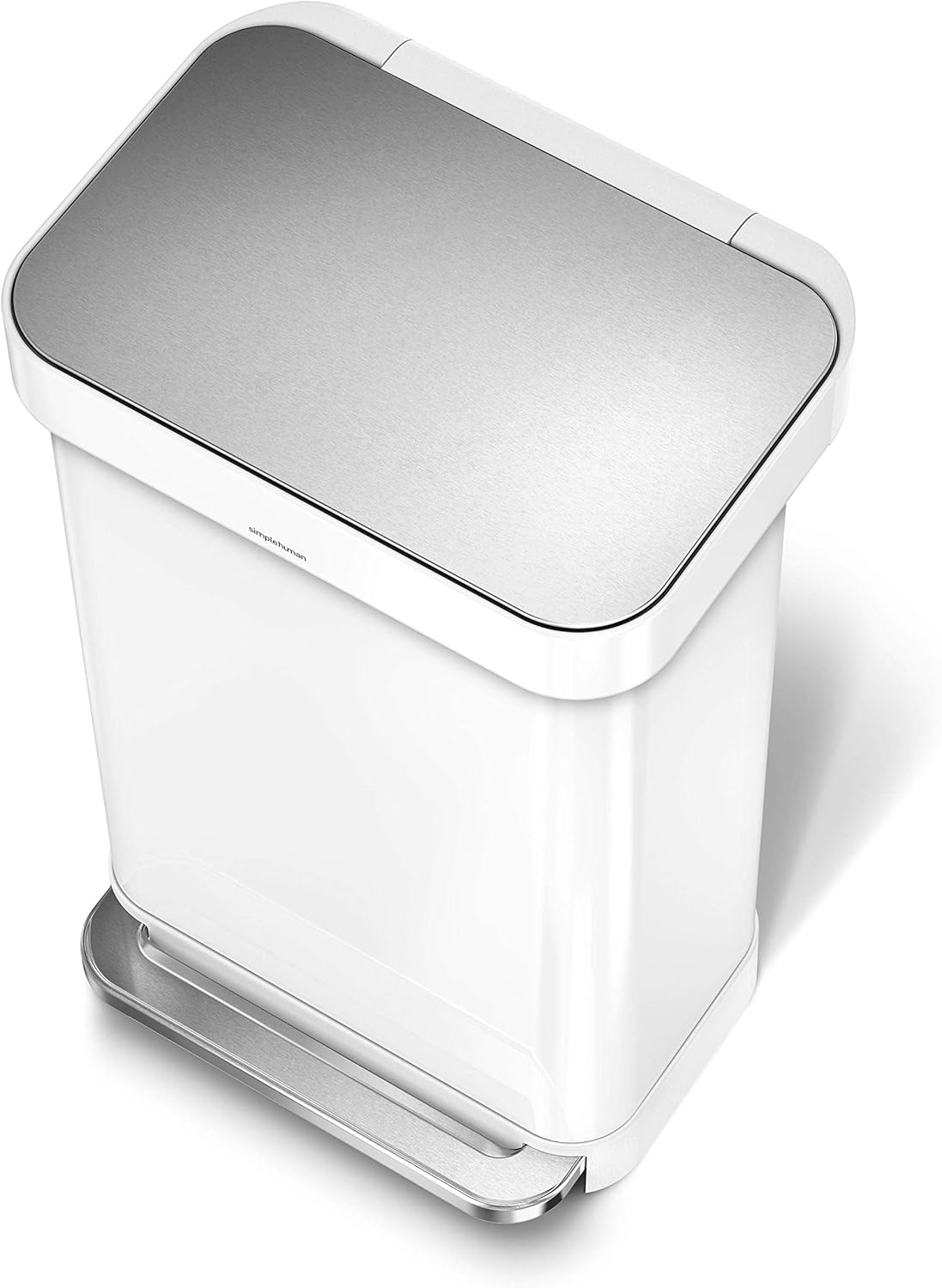 Kitchen Trash Can with Lid, Touchless Waste Bin, Large 45 Liter, Rectangular, White Stainless Steel