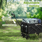 Folding Wagon Cart with Wheels, 220lbs Utility Wagon Cart, Black