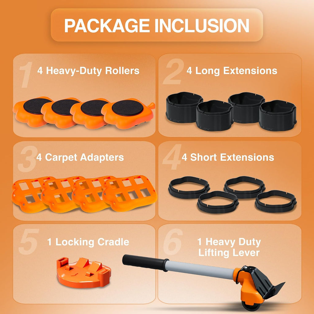 Heavy Duty Furniture Lifter & Moving Kit – Lift & Glide Couches, Beds, Appliances with Ease – 4 Roller Sliders (660