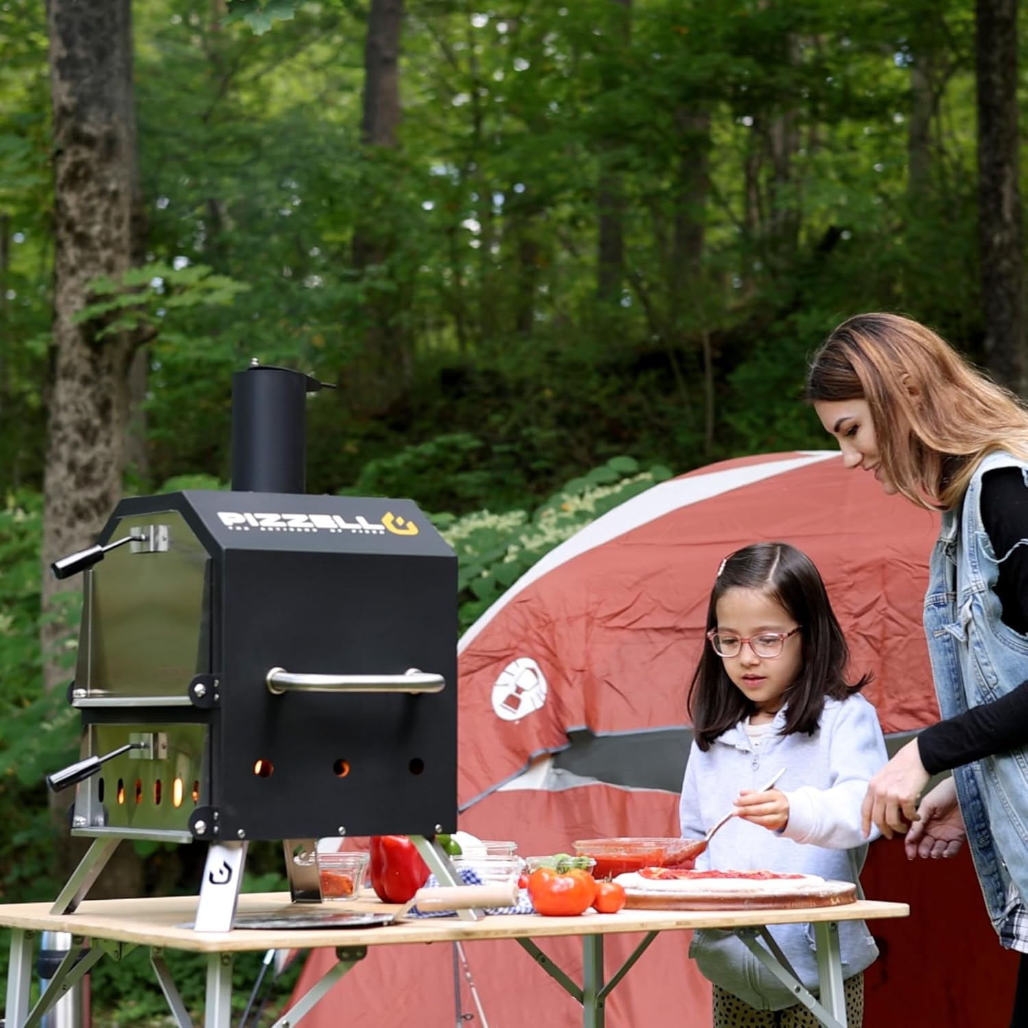 26"H Outdoor Wood Fired Pizza Oven, 2-Layer Pizza Maker