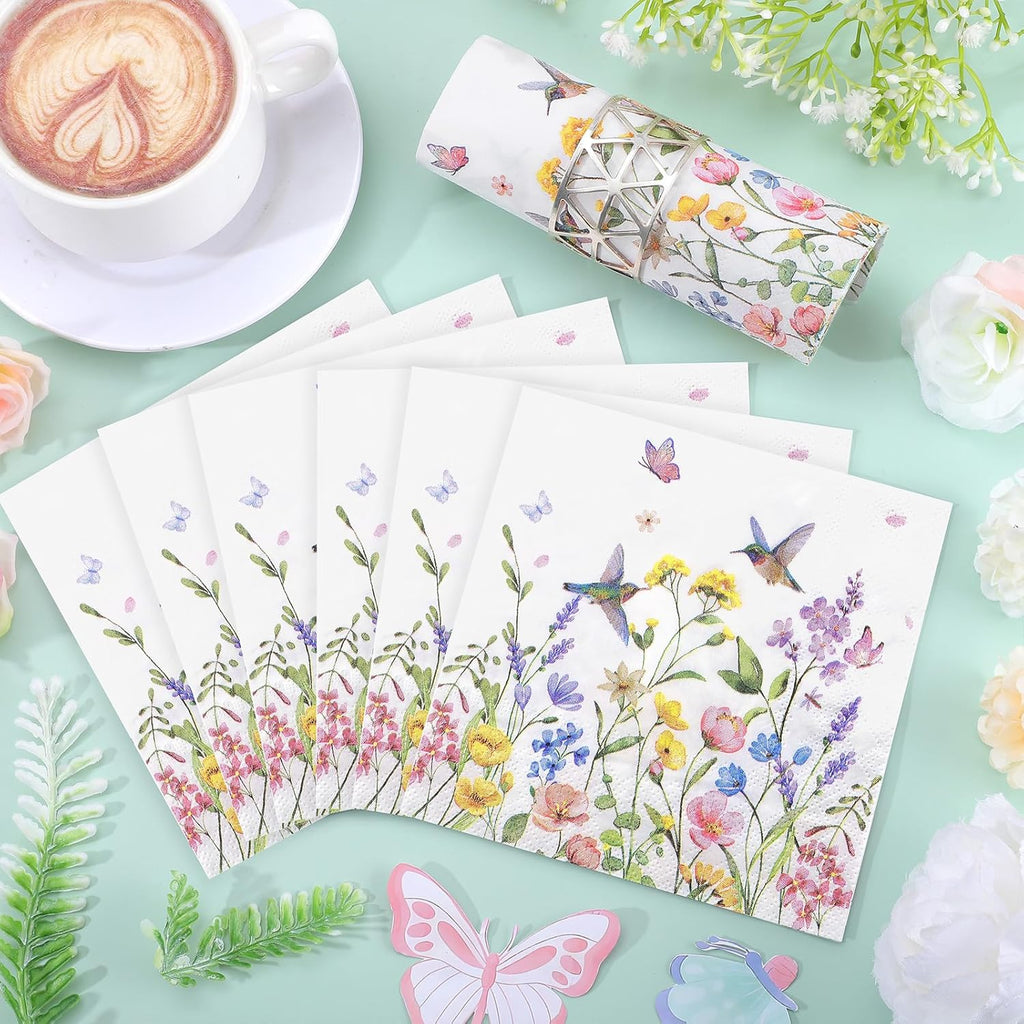 100 Pcs Wildflower Napkins, 5" Floral Cocktail Napkins