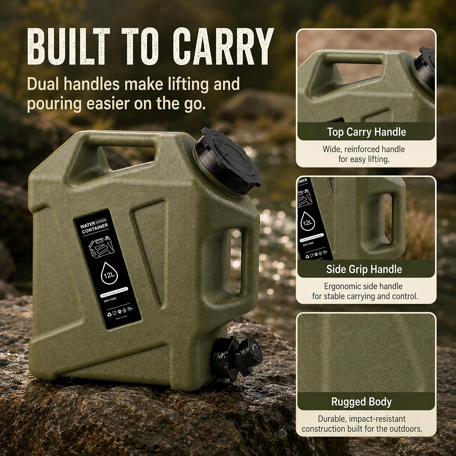 3.2/5 Gallon Water Jug with Spigot, Camping Water Jug, Water Storage Containers, BPA Free Water Container