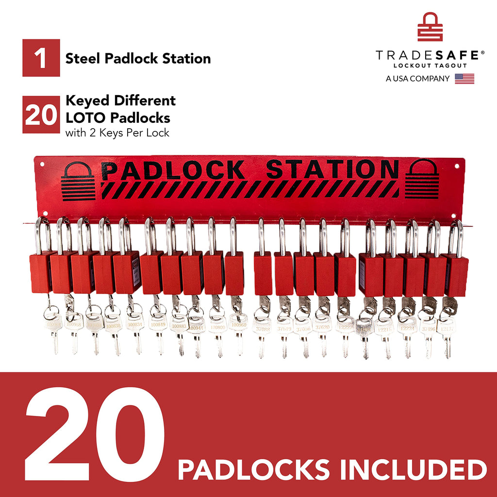 Lockout Tagout Locks Station with 20 Loto Locks Keyed Different