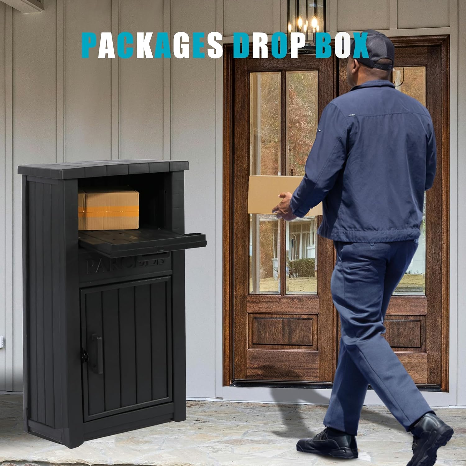 Package Delivery Box for Outside, Outdoor Storage with Lockable Secure, Anti-Theft Parcel Drop Boxes Outdoor Package