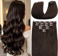 Clip In Hair Extensions Real Remy Human Hair Very Dark Brown 18 Inch | Clip Ins for Women,120g,7 Pcs,16 Clips,Darkest