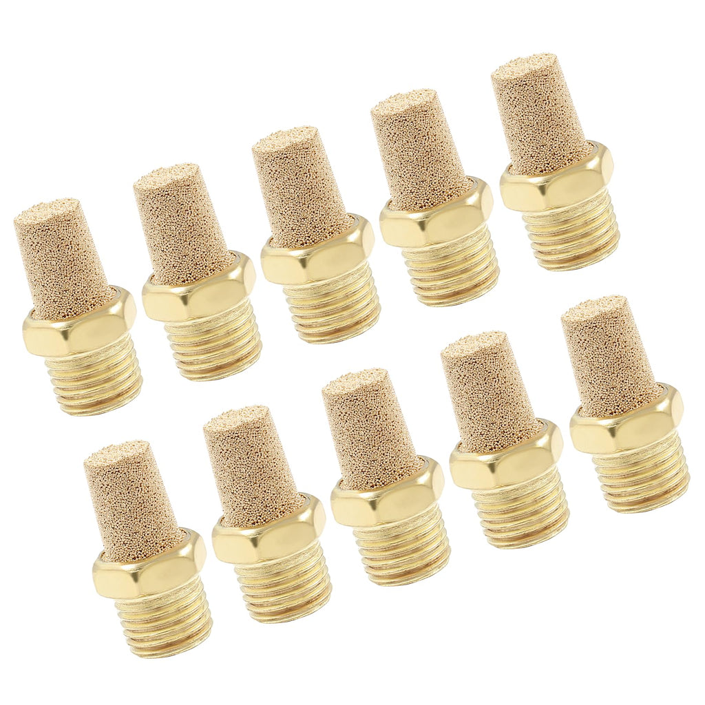 Coufce 10 Pack 1/4" Male Thread Pneumatic Brass Exhaust Muffler Filter
