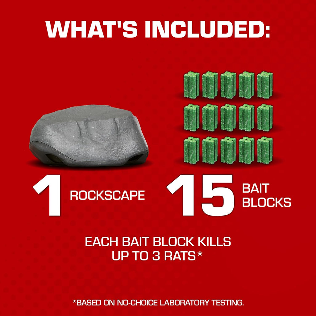 Rat & Mouse Killer Refillable Rockscape Bait Station | 1 Refillable Station and 15 Block Baits, Discreetly Place