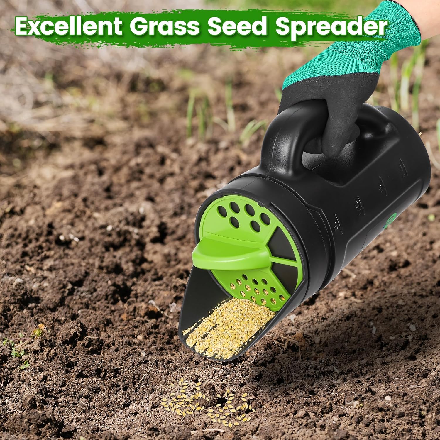 Hand Spreader Shaker, Multiple Adjustable Opening Sizes for All Purpose for Grass Seed, Fertilizer & Earth Food, Snow