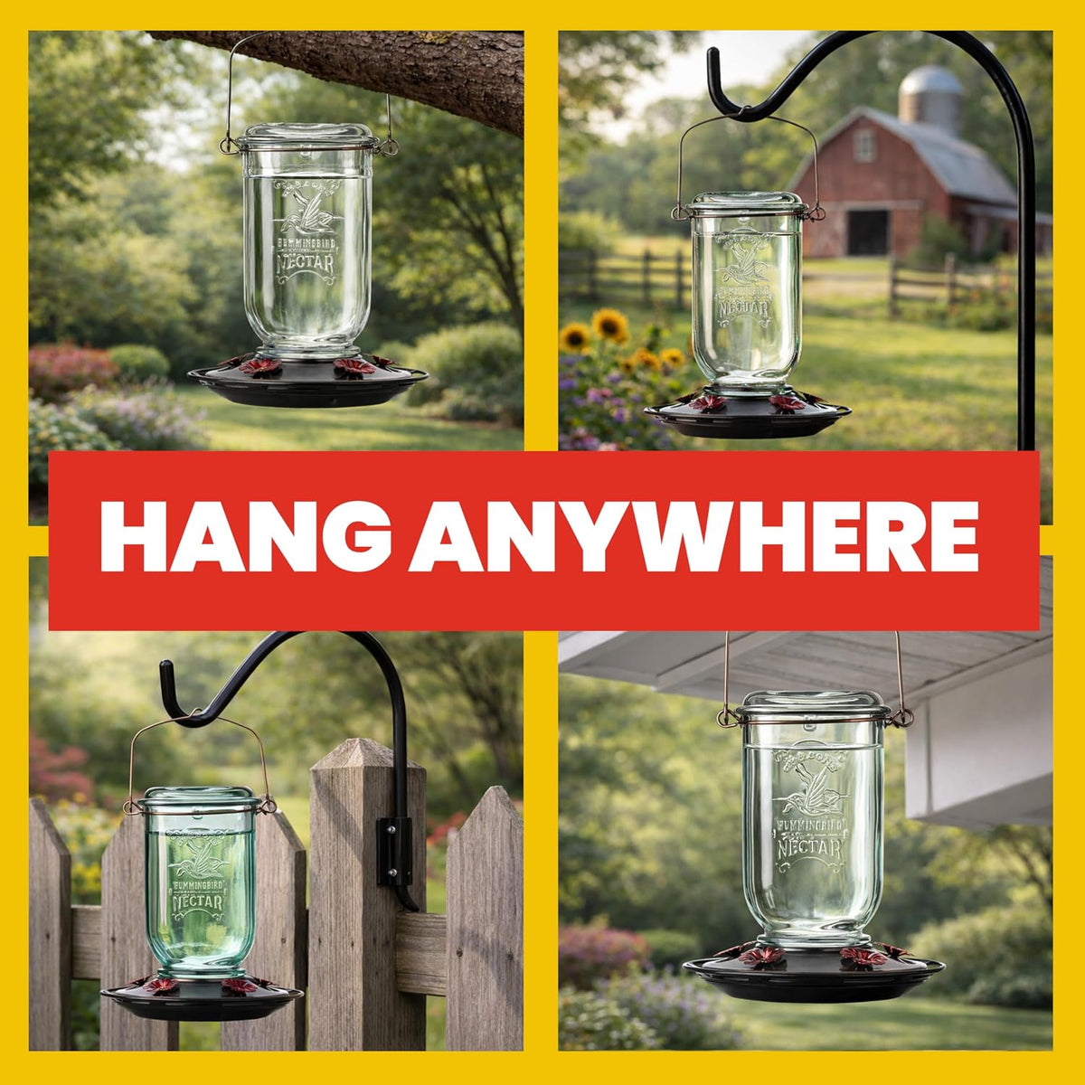Mason Jar Hummingbird Feeder, Glass Hummingbird Feeders for Outdoors, 5 Feeding Stations, 25 Ounces