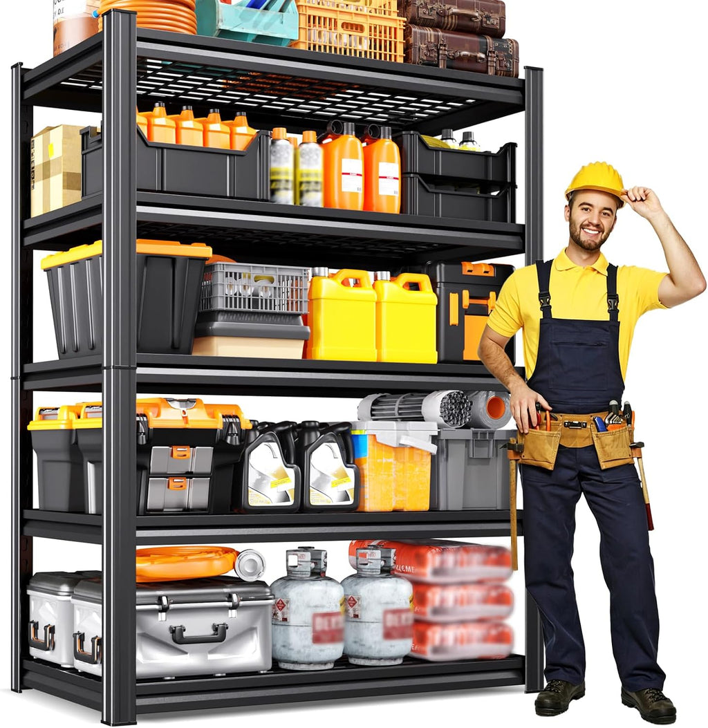 Heavy Duty Garage Shelving, 5-Tier Adjustable All Metal Wire Shelving Unit for Tools, Storage Bins, Utility Storage