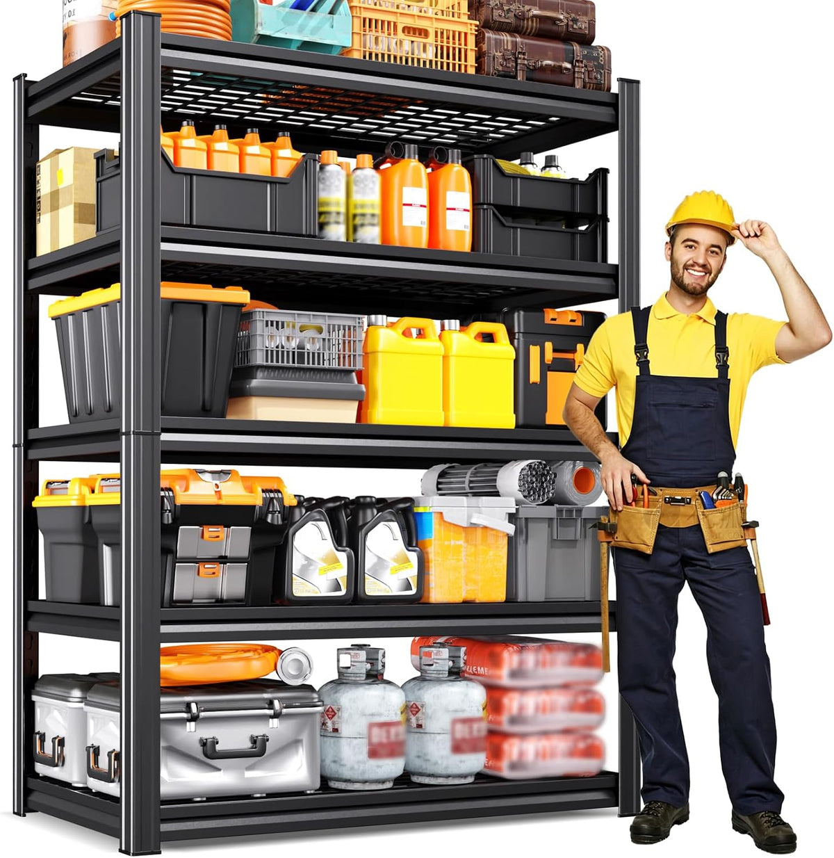 Heavy Duty Garage Shelving, 5-Tier Adjustable All Metal Wire Shelving Unit for Tools, Storage Bins, Utility Storage