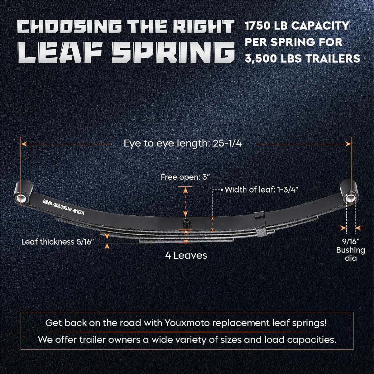 3500lb Single Trailer Axle Suspension Kit 1750lb Leaf Springs & Ubolt Kit; Pair of Trailer Leaf Spring 4 Leaf Double